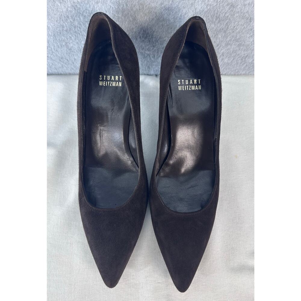Stuart Weitzman Women's 7.5 Stuart Power Pump 75 Brown Suede 3" Heel Pointed - Picture 4 of 10
